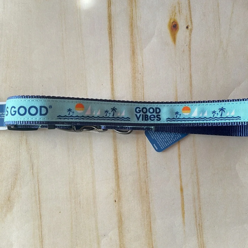 Life is Good Beach Canvas Dog Collar- Beach Blue